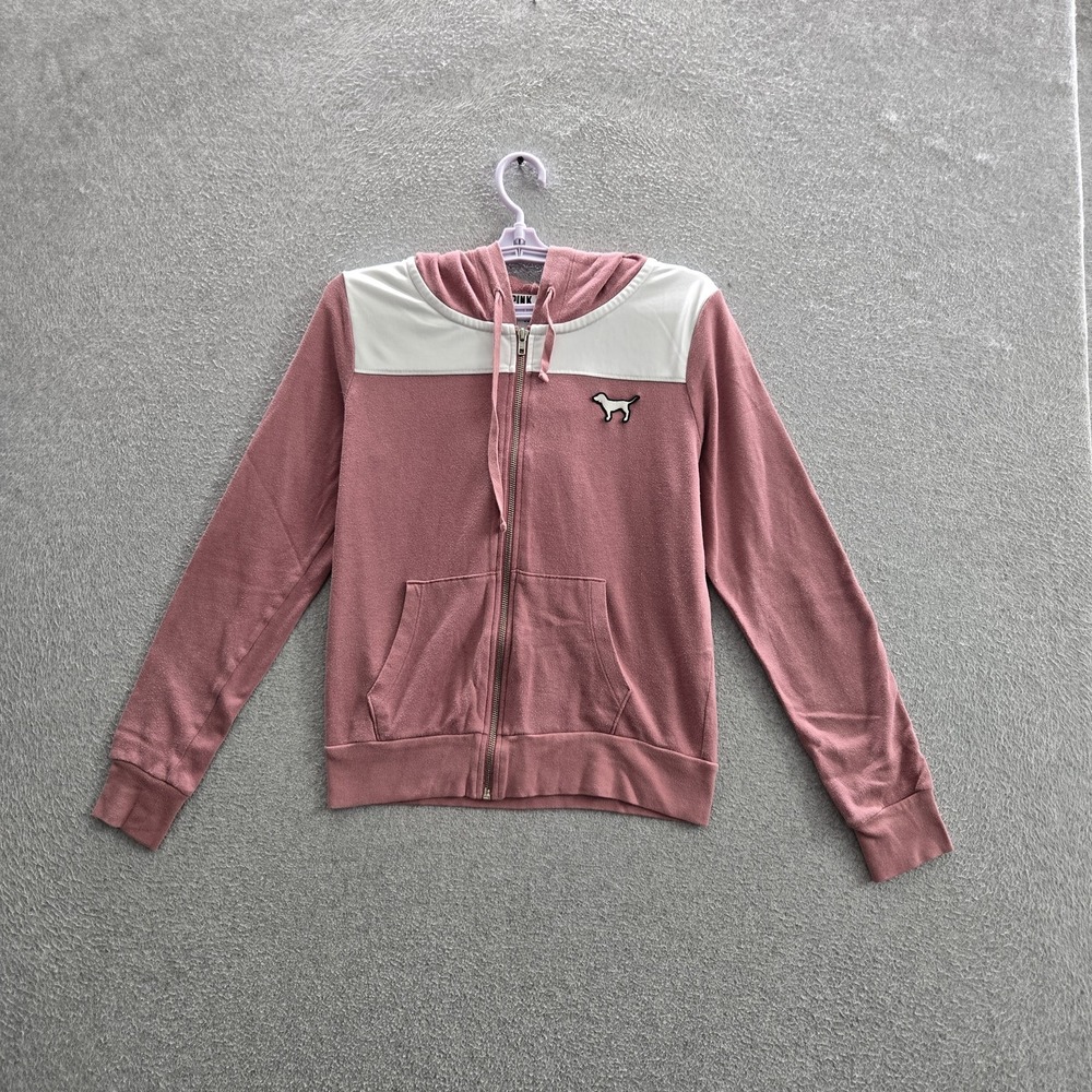 PINK Victoria's Secret Women Hoodie S Pink Embroidered Love Dog Logo Varsity